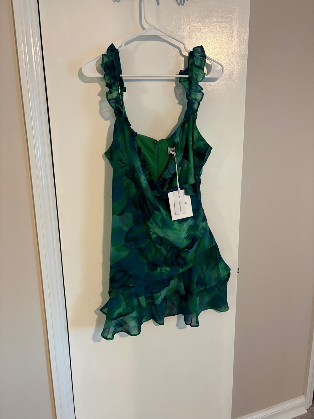 Hello Molly Green & Blue Floral Ruffle Mini Dress